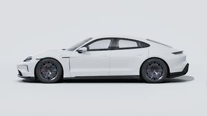Exterior view of Taycan GTS showing the left side of the car