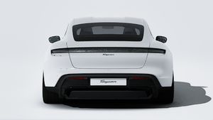 Exterior view of Taycan Black Edition showing the rear of the car