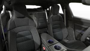 Interior view showing the front seats of Taycan 4 Black Edition
