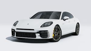 Exterior view of Panamera Turbo S E-Hybrid showing the front and left side of the car