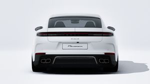 Exterior view of Panamera Turbo S E-Hybrid showing the rear of the car