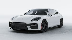 Widok zewnętrzny Panamera GTS przedstawiający przód i lewą stronę samochodu