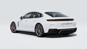 Widok zewnętrzny Panamera Turbo E-Hybrid przedstawiający tył i lewą stronę samochodu