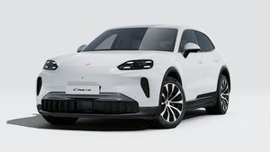 Exterior view of Cayenne Electric showing the front and left side of the car