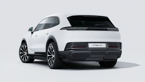 Exterior view of Cayenne Electric showing the back and left side of the car