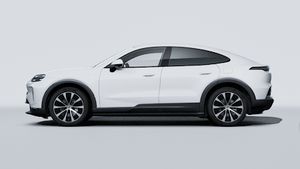 Exterior view of Cayenne Coupé Electric showing the left side of the car