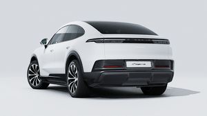 Exterior view of Cayenne Coupé Electric showing the back and left side of the car