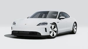 Exterior view of Taycan showing the front and left side of the car