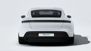 Exterior view of Taycan showing the rear of the car