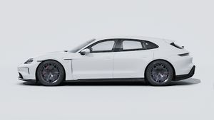 Vista exterior do Taycan GTS Sport Turismo, lateral esquerda