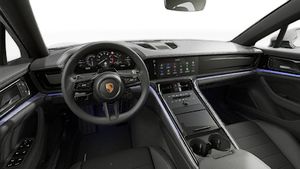 Vista interior, mostrando o volante e o painel de instrumentos de Panamera