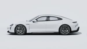 Exterior view of Taycan Turbo showing the left side of the car