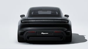 Exterior view of Taycan 4S Black Edition showing the rear of the car