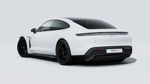 Vue extérieure de Taycan Black Edition montrant l'arrière et le côté gauche de la voiture