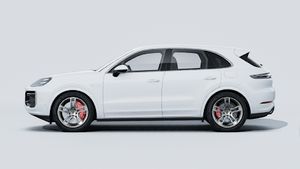 Vedere exterioară a Cayenne Turbo E-Hybrid care prezintă partea stângă a mașinii