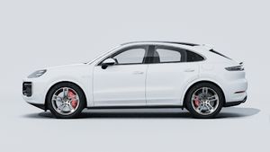 Vedere exterioară a Cayenne Turbo E-Hybrid Coupé care prezintă partea stângă a mașinii