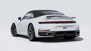 Exterior view of 911 Turbo S Cabriolet showing the back and left side of the car