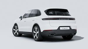 Exterior view of Cayenne E-Hybrid showing the back and left side of the car