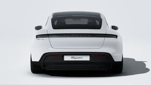 Exterior view of Taycan showing the rear of the car