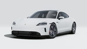 Exterior view of Taycan GTS showing the front and left side of the car