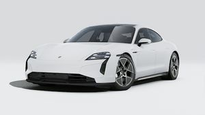 Exterior view of Taycan Turbo showing the front and left side of the car
