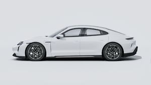 Exterior view of Taycan Turbo showing the left side of the car