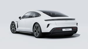 Exterior view of Taycan Turbo showing the back and left side of the car
