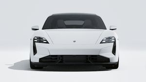 Exterior view of Taycan Turbo S showing the front of the car