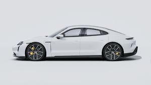 Exterior view of Taycan Turbo S showing the left side of the car