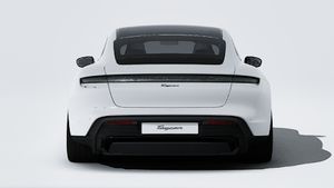 Exterior view of Taycan Black Edition showing the rear of the car
