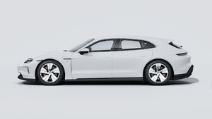 Utvändig vy av Taycan 4S Sport Turismo som visar bilens vänstra sida
