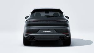 Exterior view of Cayenne E-Hybrid Black Edition showing the rear of the car