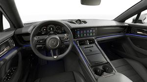 Interior view showing the steering wheel and dashboard of Panamera Turbo E-Hybrid