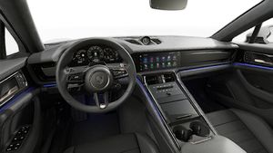 Interior view showing the steering wheel and dashboard of Panamera Turbo S E-Hybrid