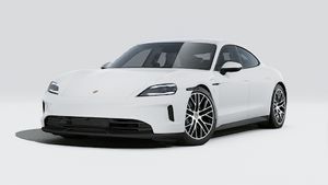 Exterior view of Taycan showing the front and left side of the car