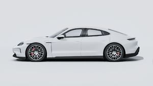 Exterior view of Taycan 4S showing the left side of the car