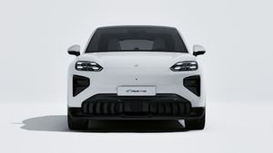 Exterior view of Cayenne Turbo Coupé Electric showing the front of the car