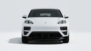 Exterior view of Macan Turbo Electric showing the front of the car