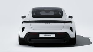 Exterior view of Taycan Turbo S showing the rear of the car