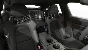 Interior view showing the front seats of Taycan Turbo GT with Weissach Package