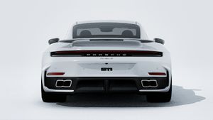 Exterior view of 911 Turbo S showing the rear of the car