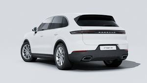 Exterior view of Cayenne showing the back and left side of the car