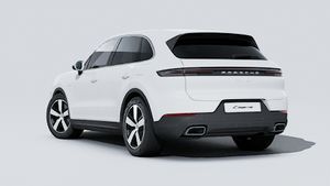 Exterior view of Cayenne E-Hybrid showing the back and left side of the car