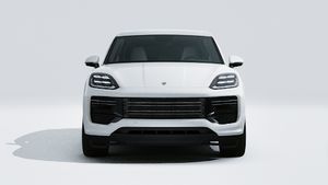 Exterior view of Cayenne Turbo E-Hybrid showing the front of the car