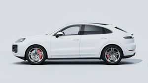 Exterior view of Cayenne Turbo E-Hybrid Coupé showing the left side of the car