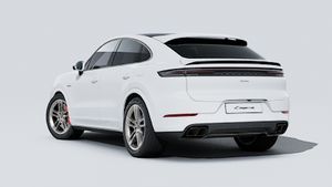 Exterior view of Cayenne Turbo E-Hybrid Coupé showing the back and left side of the car
