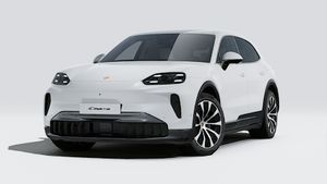 Exterior view of Cayenne Electric showing the front and left side of the car