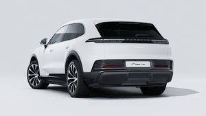 Exterior view of Cayenne Electric showing the back and left side of the car