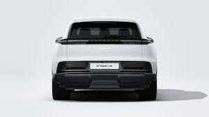 Exterior view of Cayenne Electric showing the rear of the car