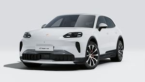 Exterior view of Cayenne S Electric showing the front and left side of the car